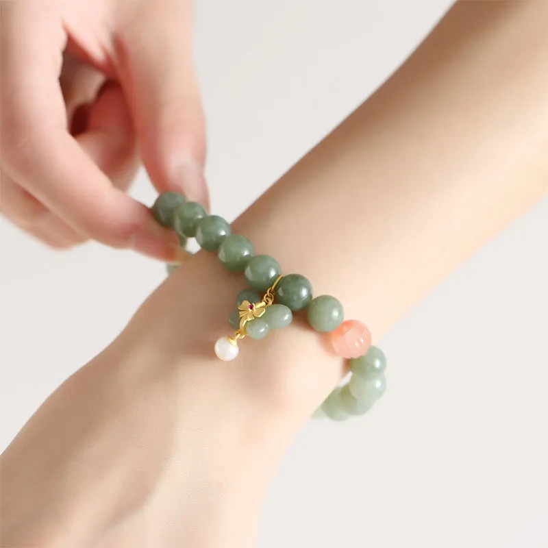 Handcrafted Hetian Jade and Pearl Butterfly Bracelet with S925 Silver Needle