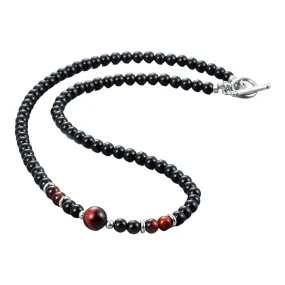 Handmade Men's Beaded Necklace | Natural Black Onyx  and Red Tiger's Eye Gemstone Necklace for Men