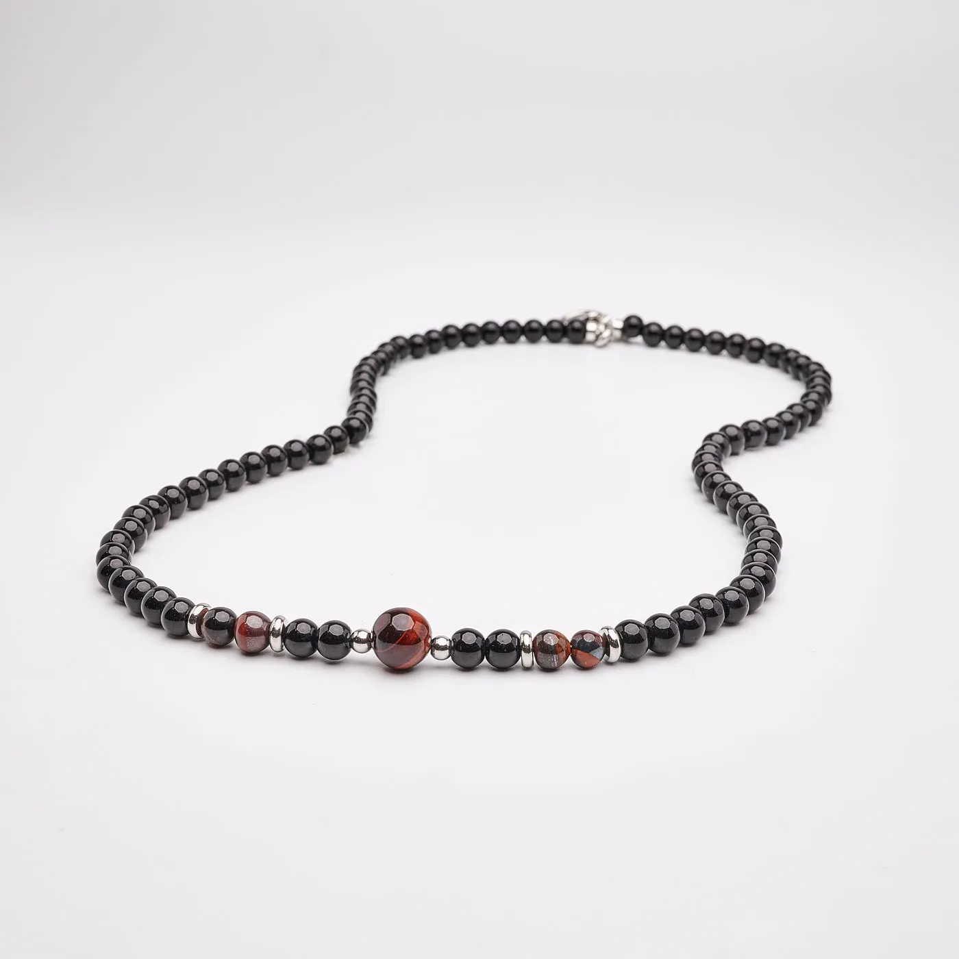 Handmade Men's Beaded Necklace | Natural Black Onyx  and Red Tiger's Eye Gemstone Necklace for Men