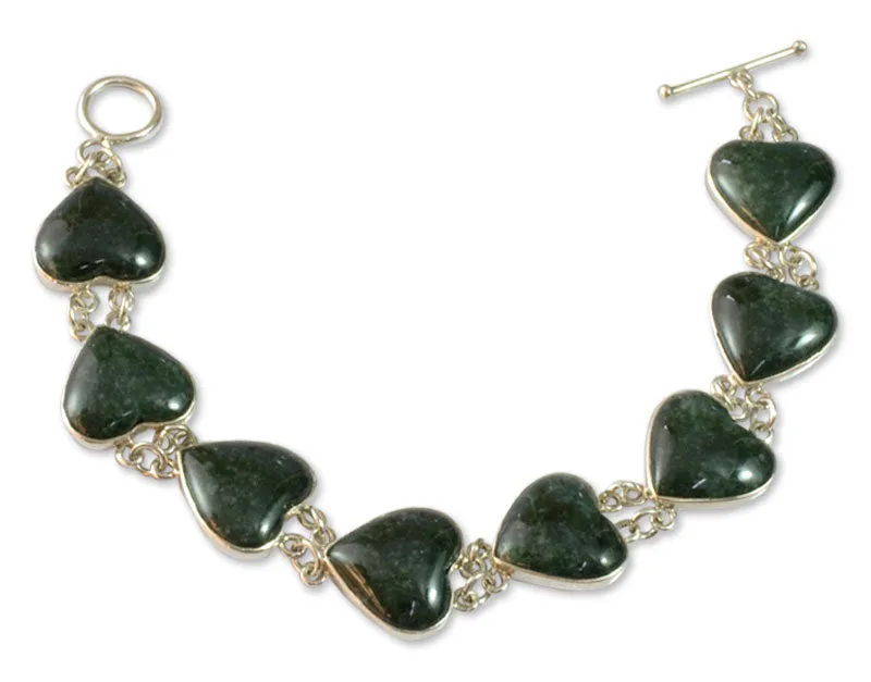 Heart Shaped Jade Sterling Silver Link Bracelet - Love Immemorial | NOVICA