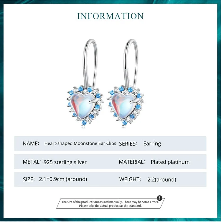 Heart-shaped Rainbow Moonstone with Blue White zircons Pendant Ear Hoop