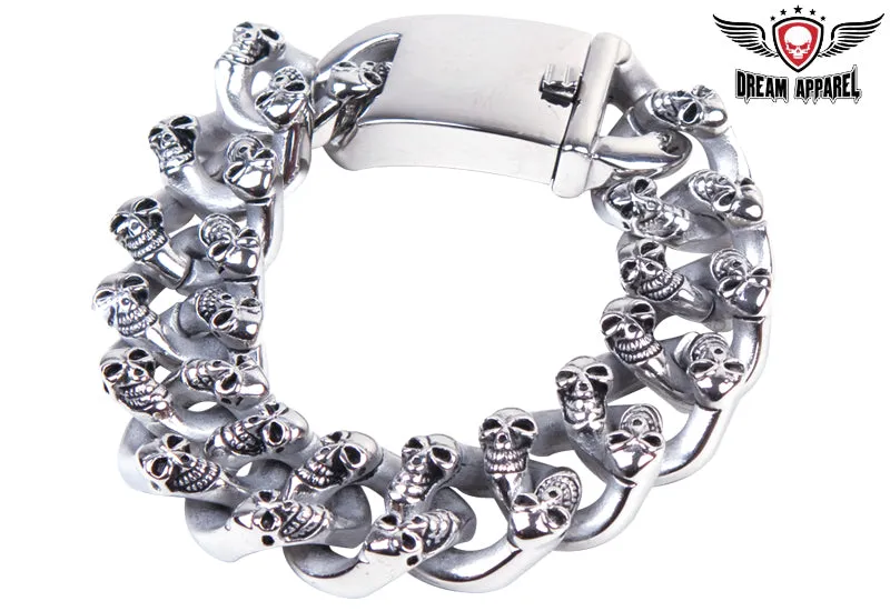 Heavy Duty Stainless Steel Bracelet With Skulls