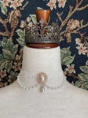 Historically Inspired Rococo & Regency Pearl Lace Choker Necklace