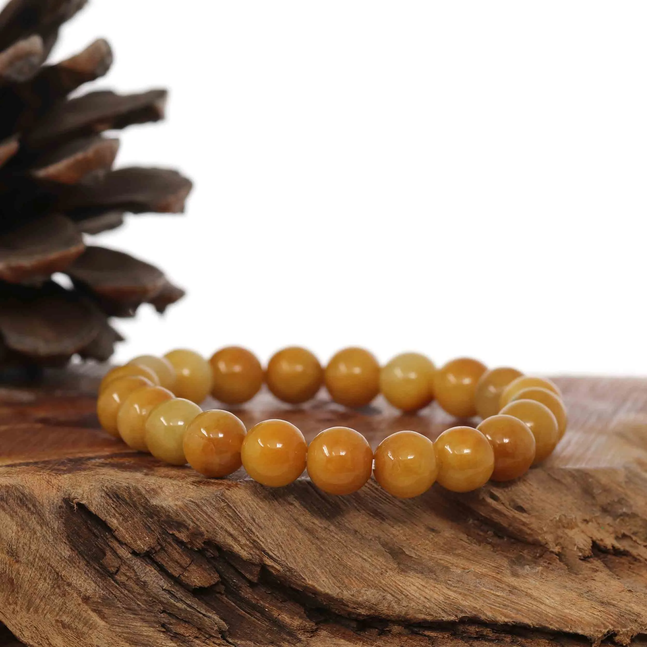 Jadeite Jade 9 mm Yellow Round Beads Bracelet ( 9 mm )