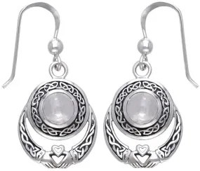 Jewelry Trends Sterling Silver Celtic Knot Claddagh Round Moonstone Dangle Earrings