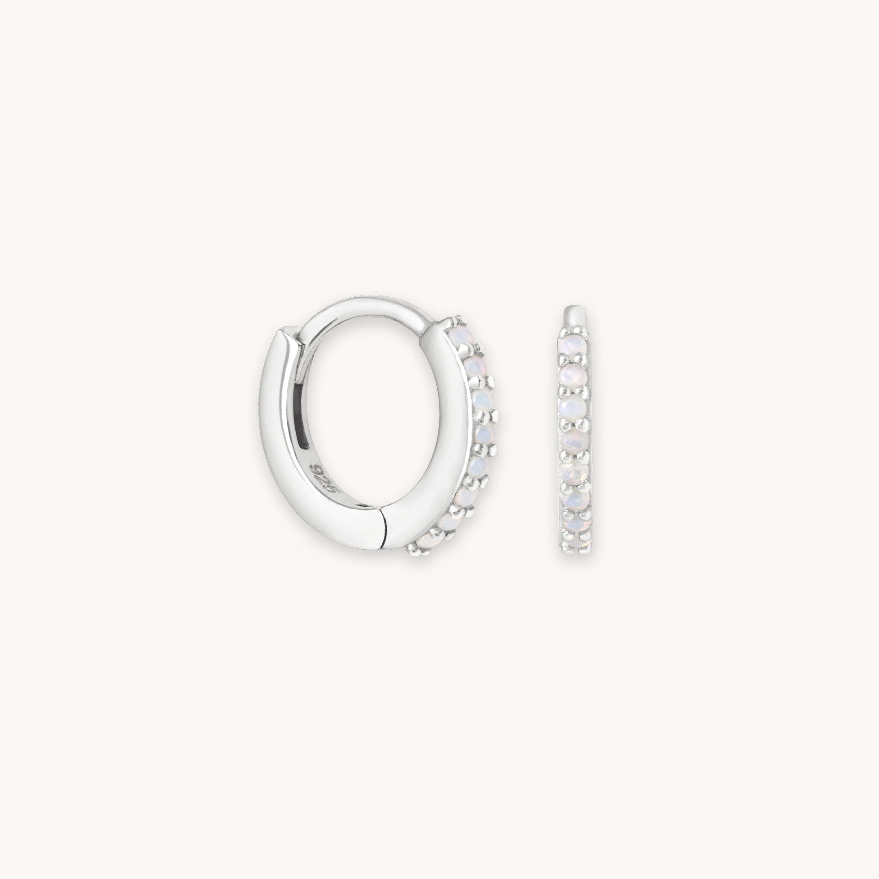 June Birthstone Huggies in Silver with Moonstone CZ