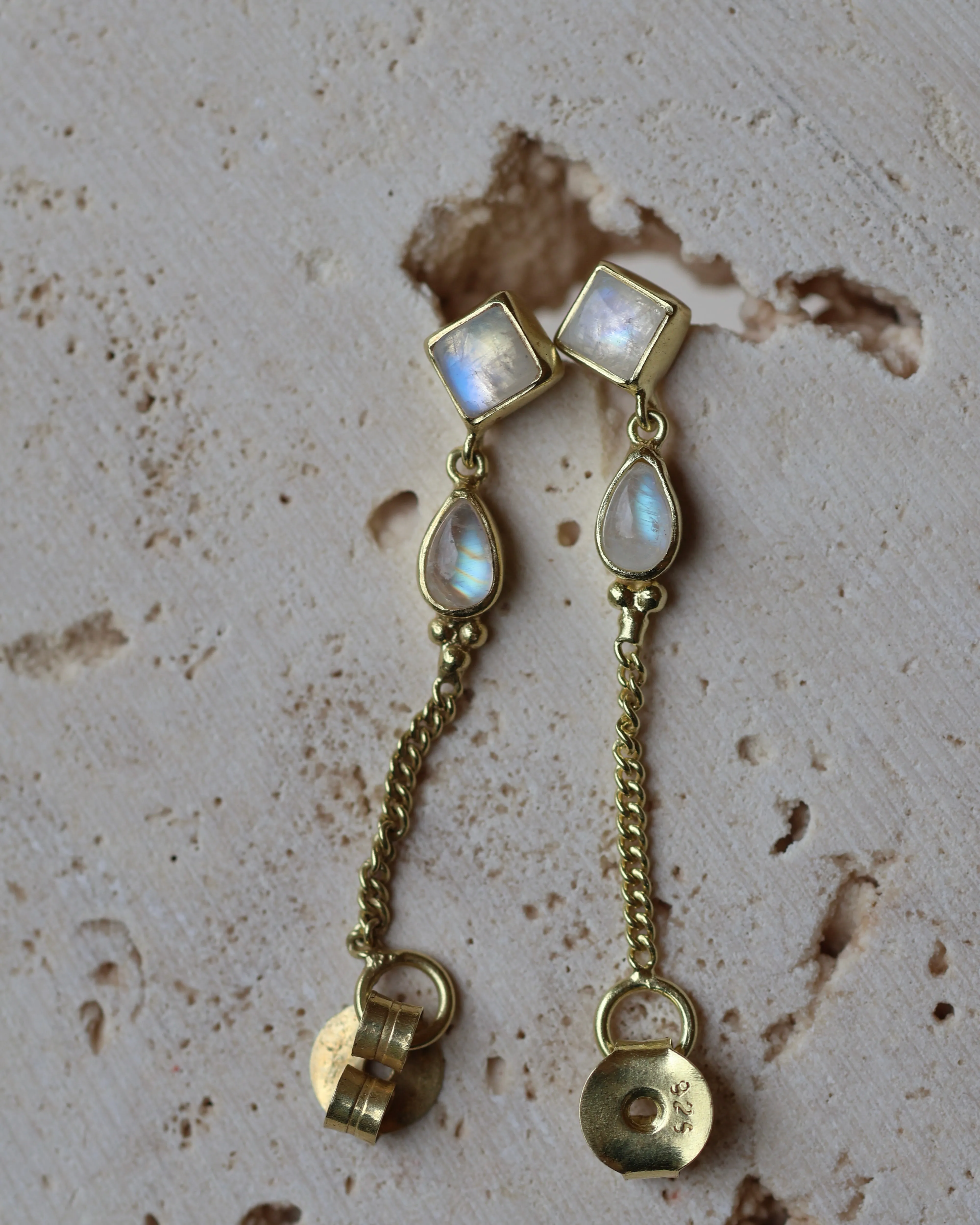 Kalani Gold Rainbow Moonstone Earrings