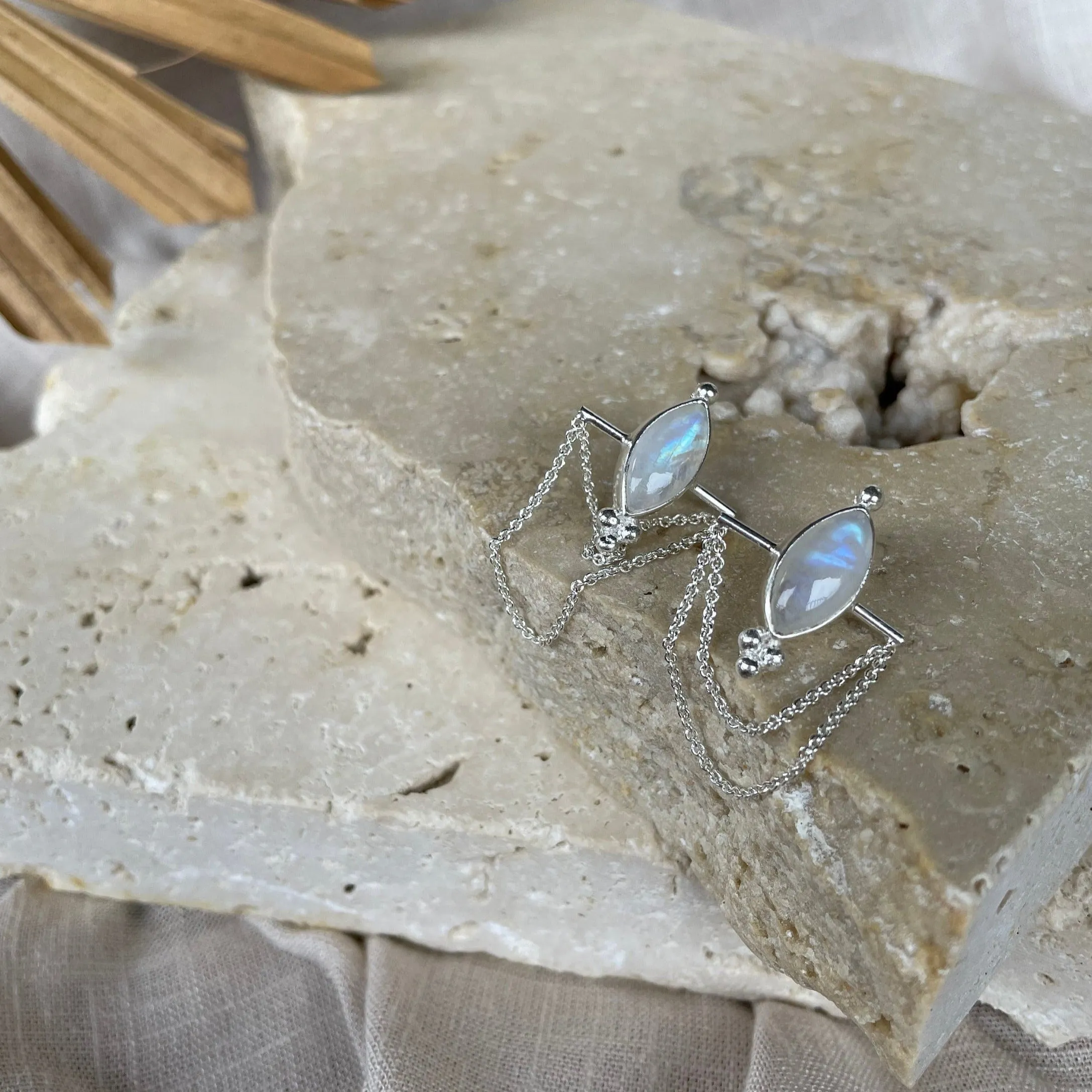 Kali Cat Sterling Silver Rainbow Moonstone Studs