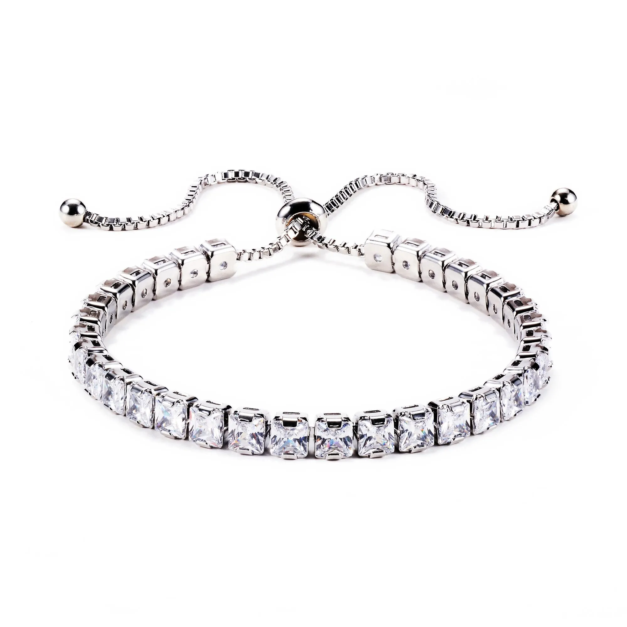 Keeley 4mm Princess CZ Silver Tennis Bolo Bracelet