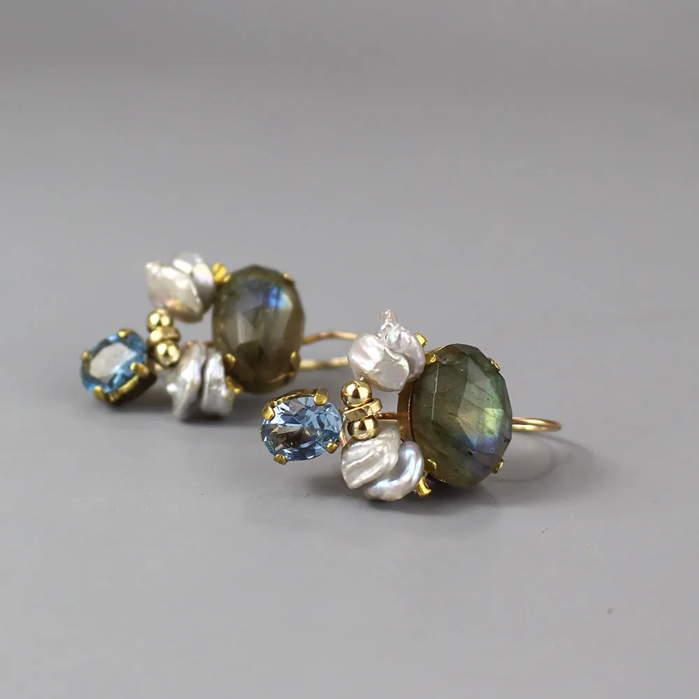 Labradorite Pearl Butterfly Earrings