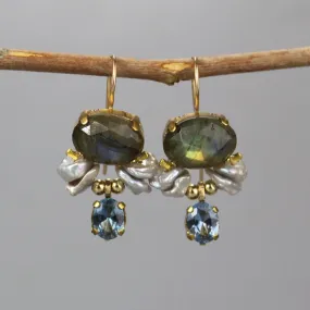 Labradorite Pearl Butterfly Earrings