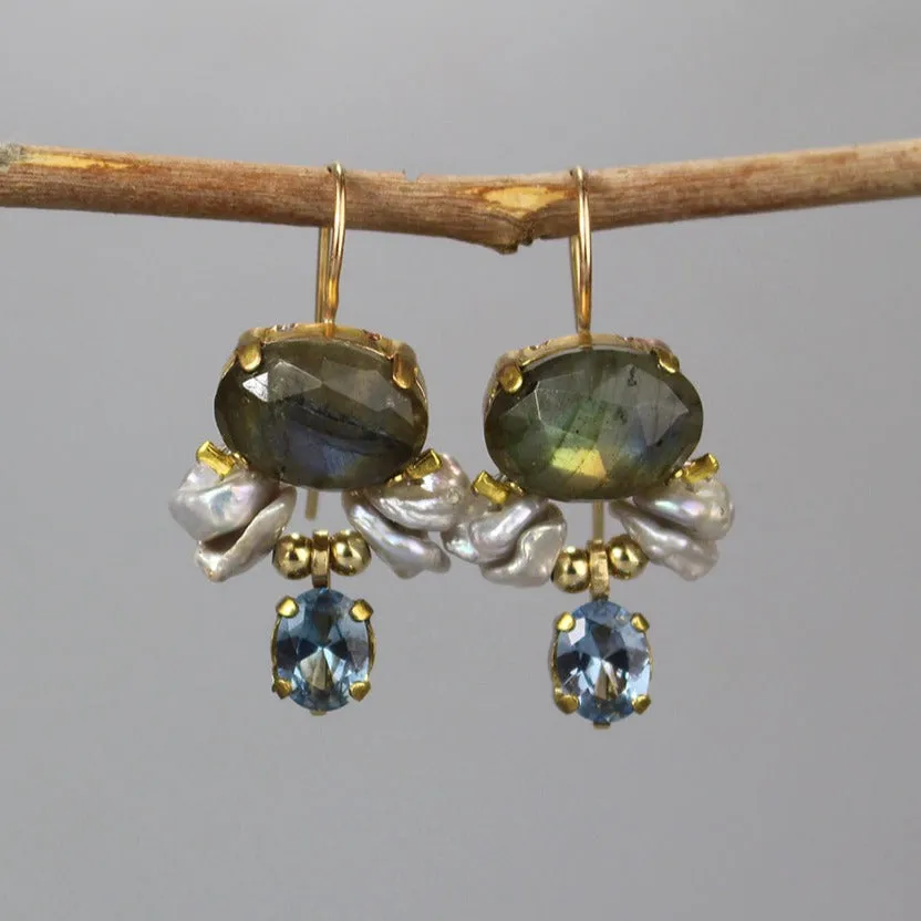 Labradorite Pearl Butterfly Earrings