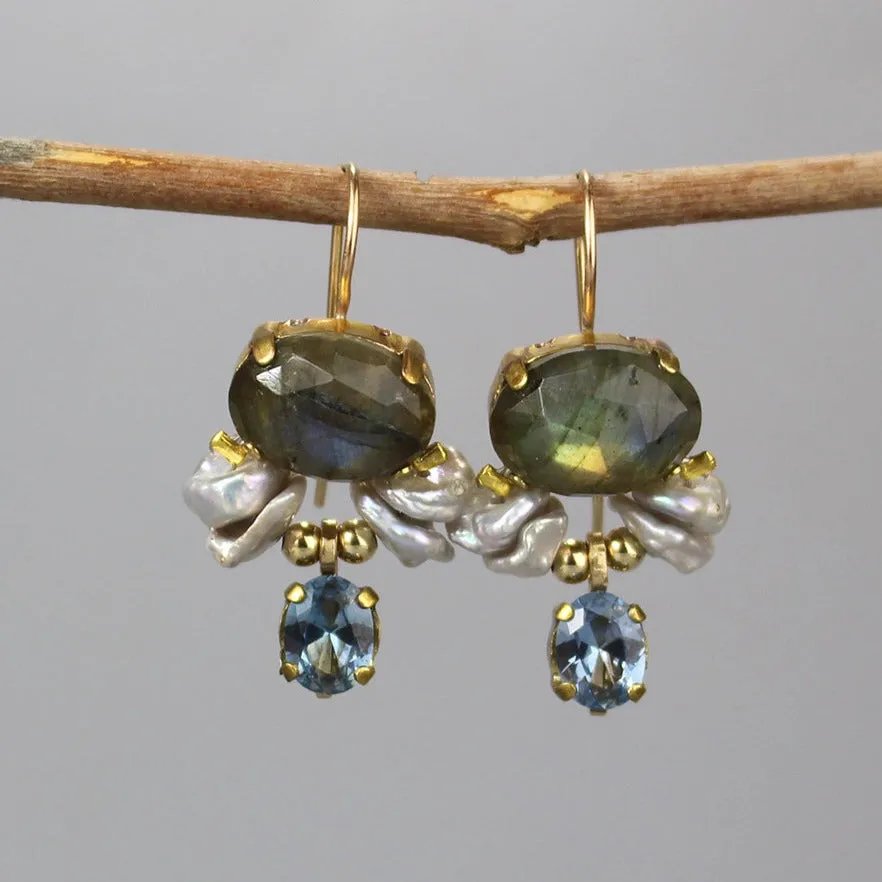 Labradorite Pearl Butterfly Earrings