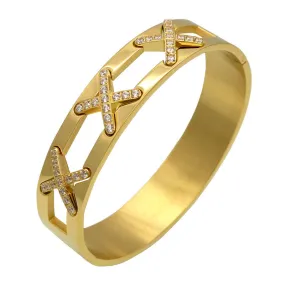 Latest design Luxurious Jewelry X Bracelets Cross CZ Diamond Paved Cuff Bangle For Women 18k Gold Plated Fashion Wrist Jewelry