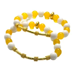 Lemon Quartz & Alabaster Gemstone Bali Tube Beaded Bracelet