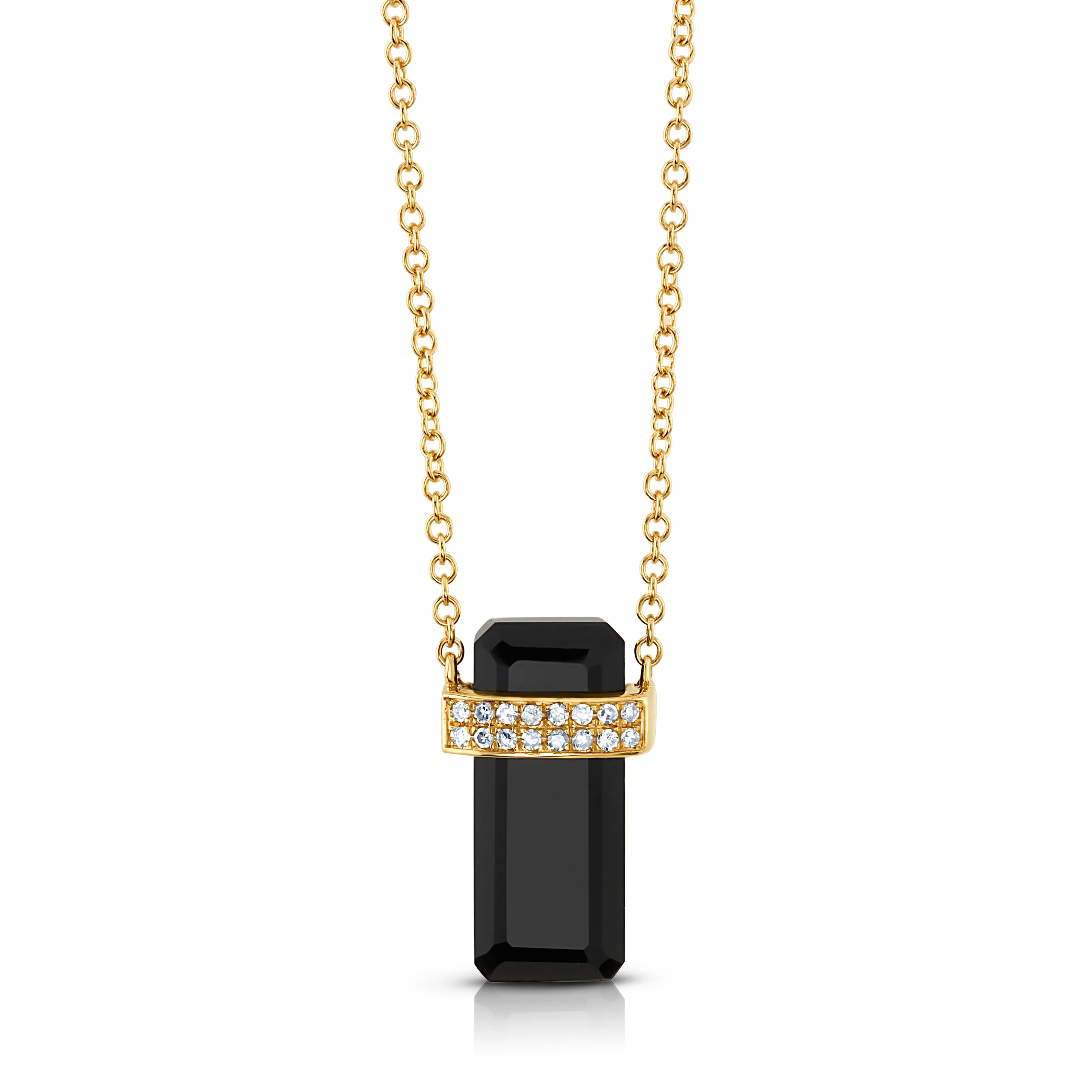 LONG ODYSSEY DIAMOND & BLACK ONYX NECKLACE, 14kt Gold