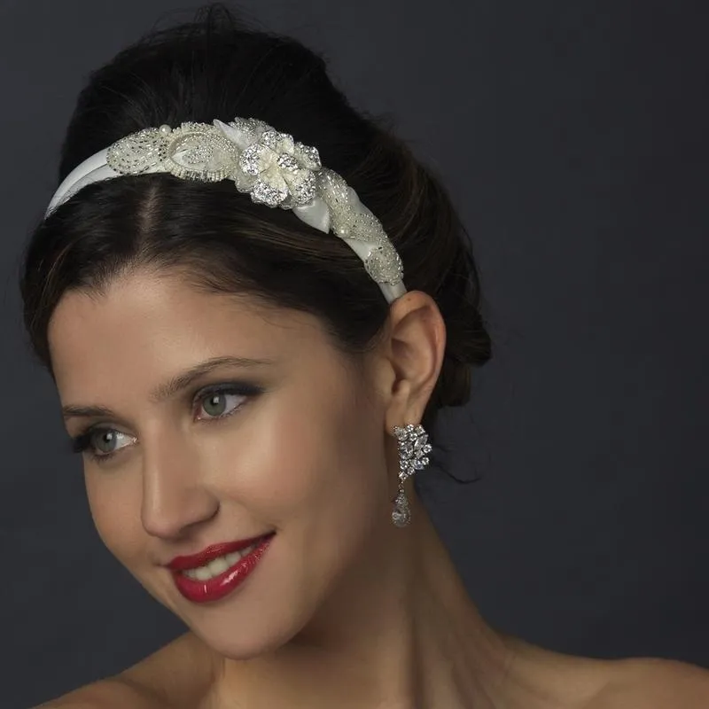 Lovely Crystal Silk Double Side Accented Bridal Floral Headband