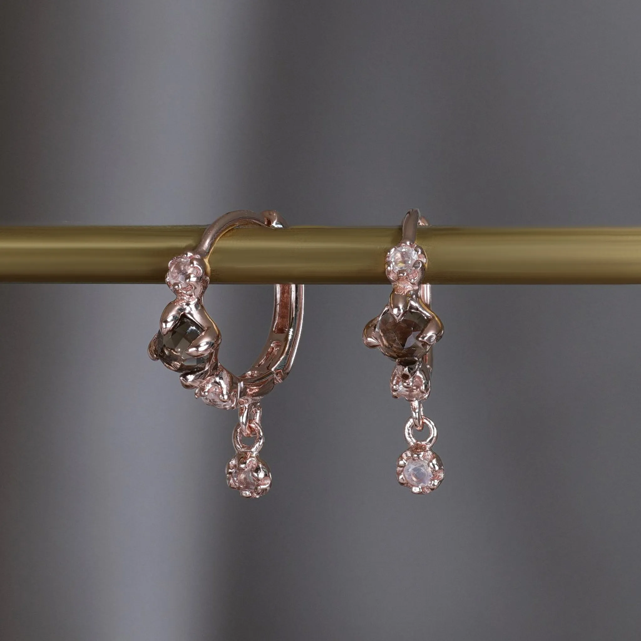 Lucine • Dainty Genuine Smoky Quartz Hoop Earrings Smoky Quartz