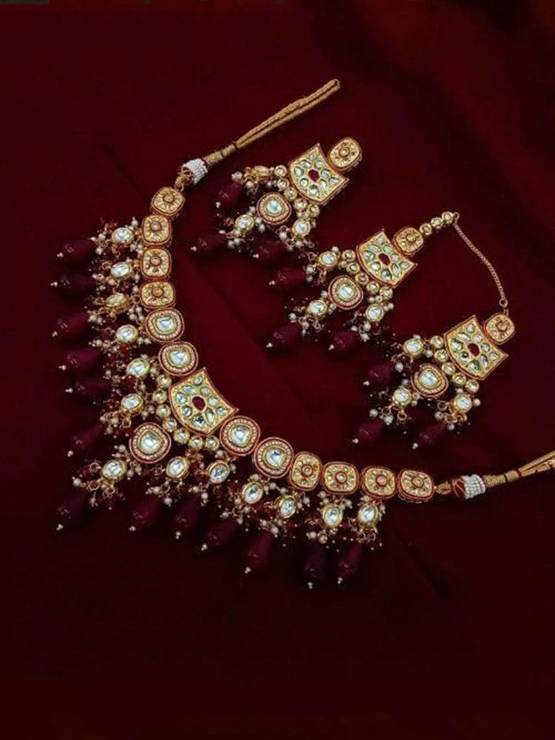 Meena Ad Jadau Kundan Necklace Earring And Teeka Set