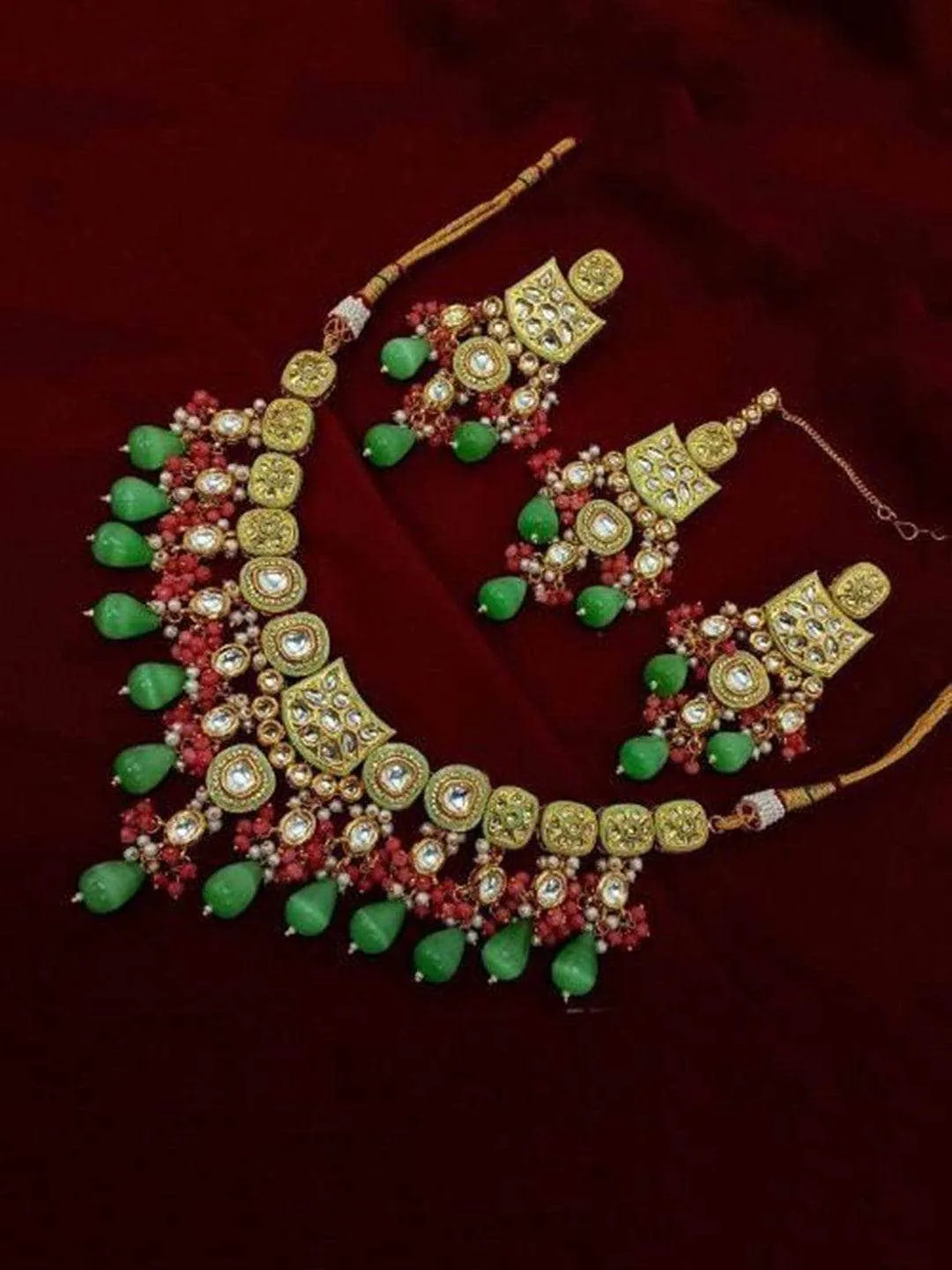 Meena Ad Jadau Kundan Necklace Earring And Teeka Set