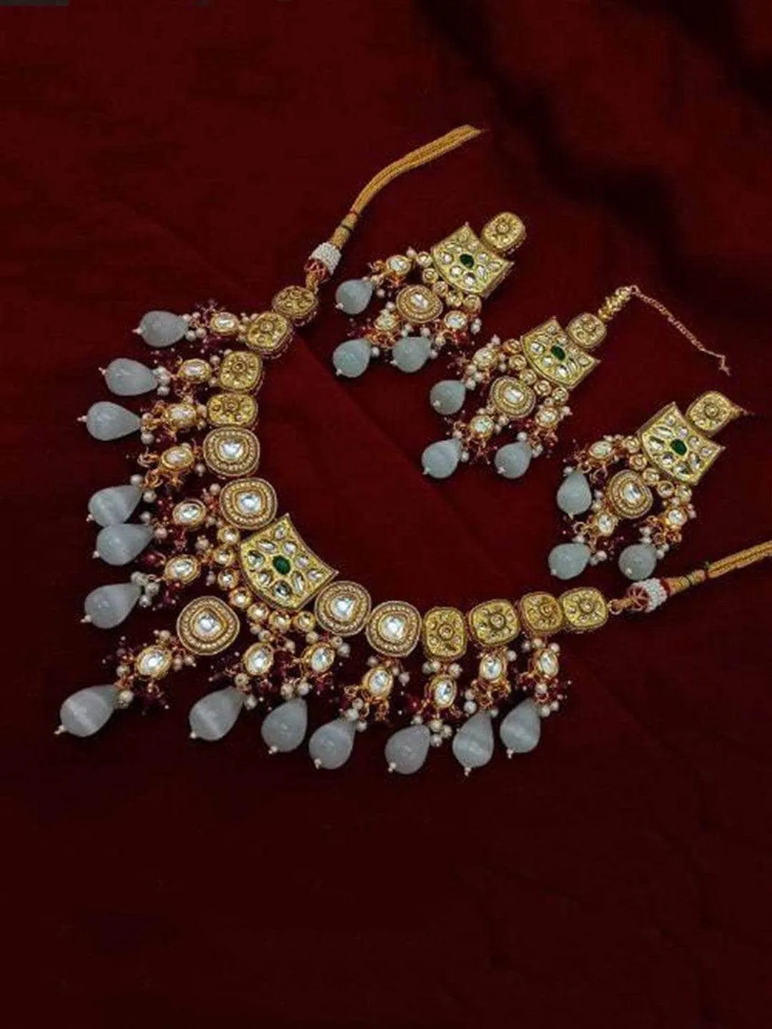 Meena Ad Jadau Kundan Necklace Earring And Teeka Set