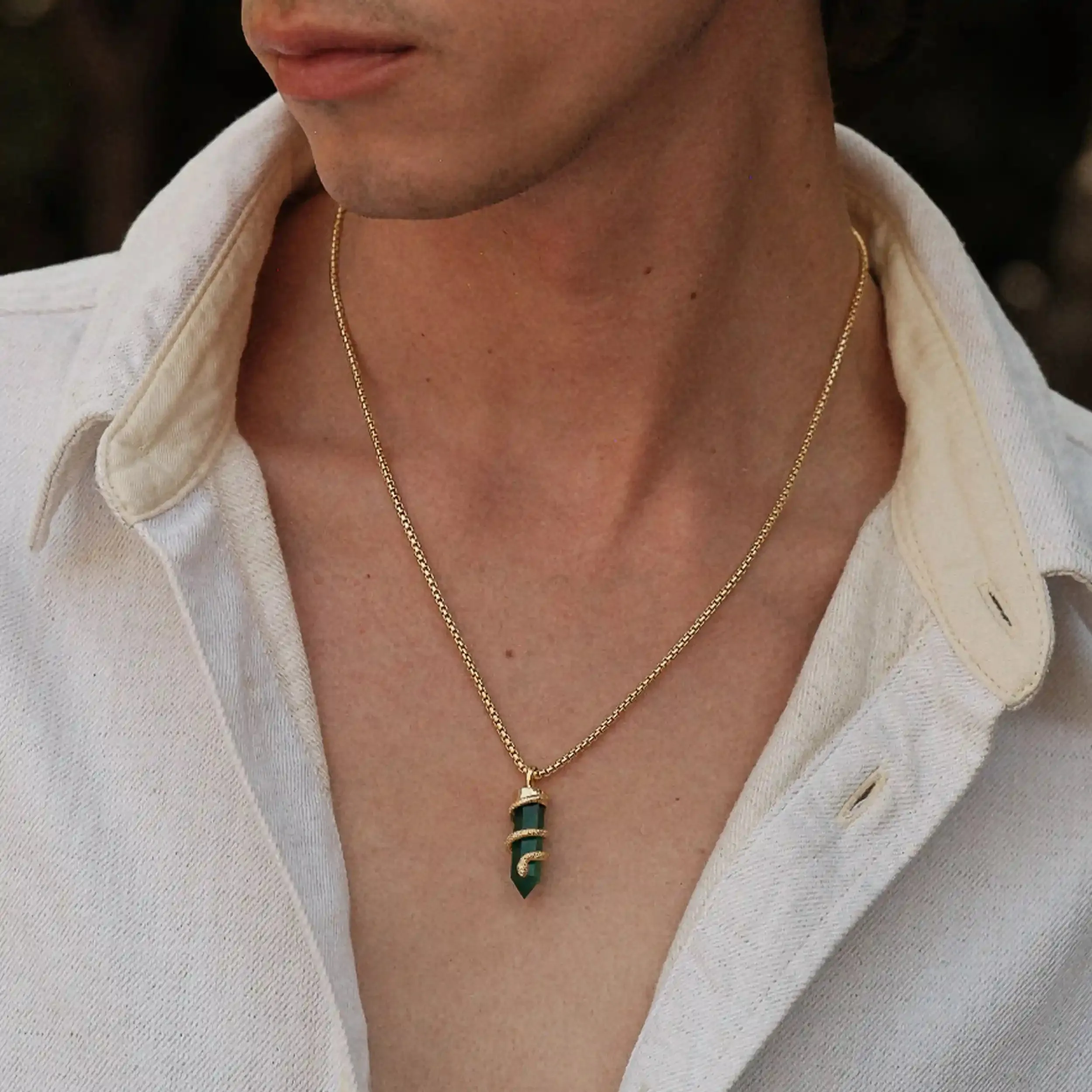 Men's Green Onyx Crystal Snake Necklace