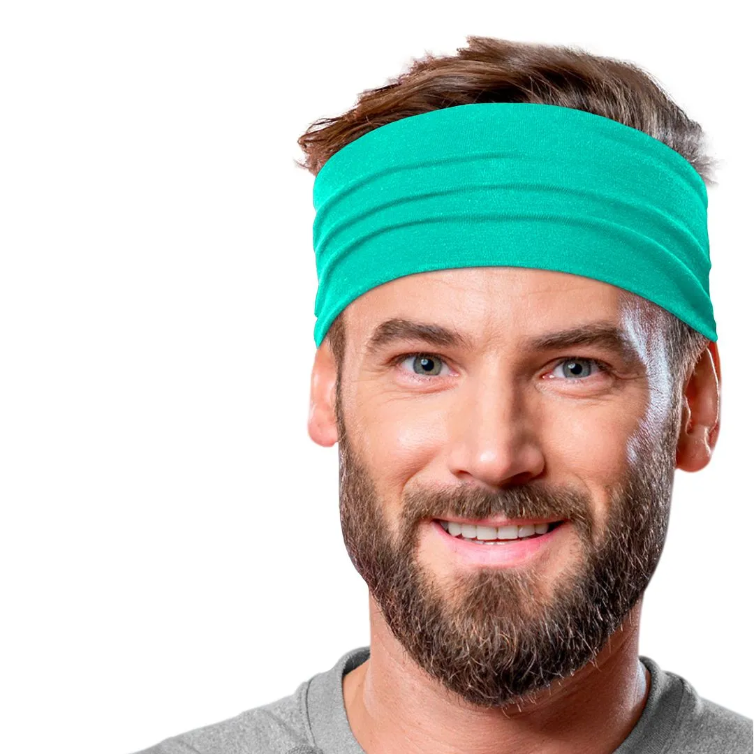 Men's Headbands Cotton Jersey 5" Wide Sports Fitness Yoga Made in the USA Jade