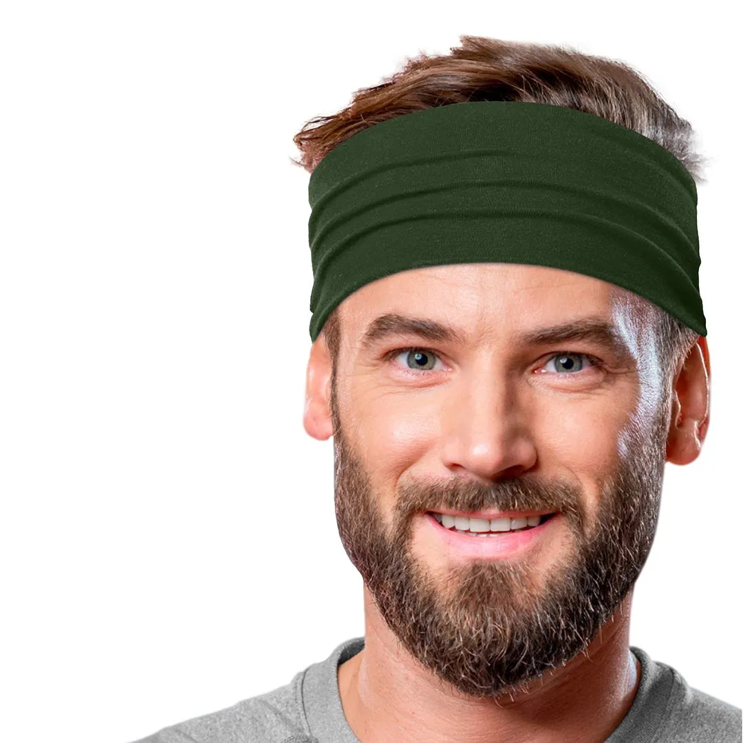 Men's Headbands Cotton Jersey 5" Wide Sports Fitness Yoga Made in the USA Olive Dark