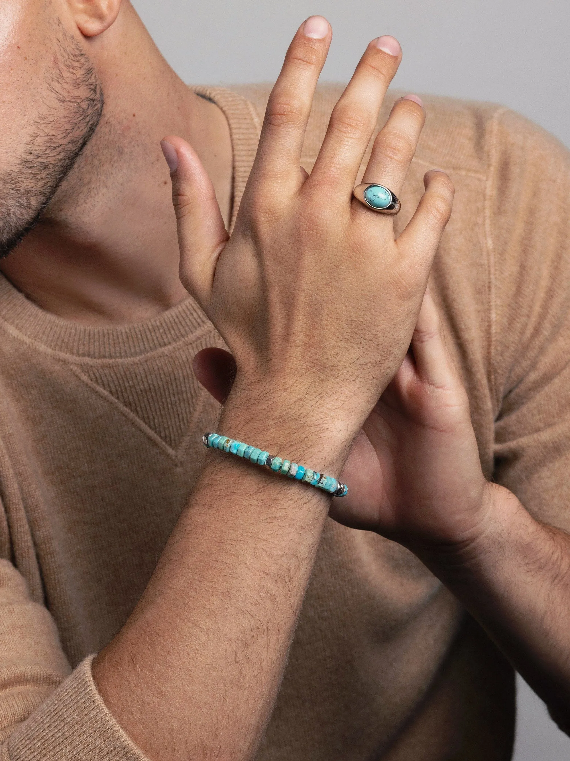 Men's Hexagon Beaded Bracelet with Turquoise and Silver