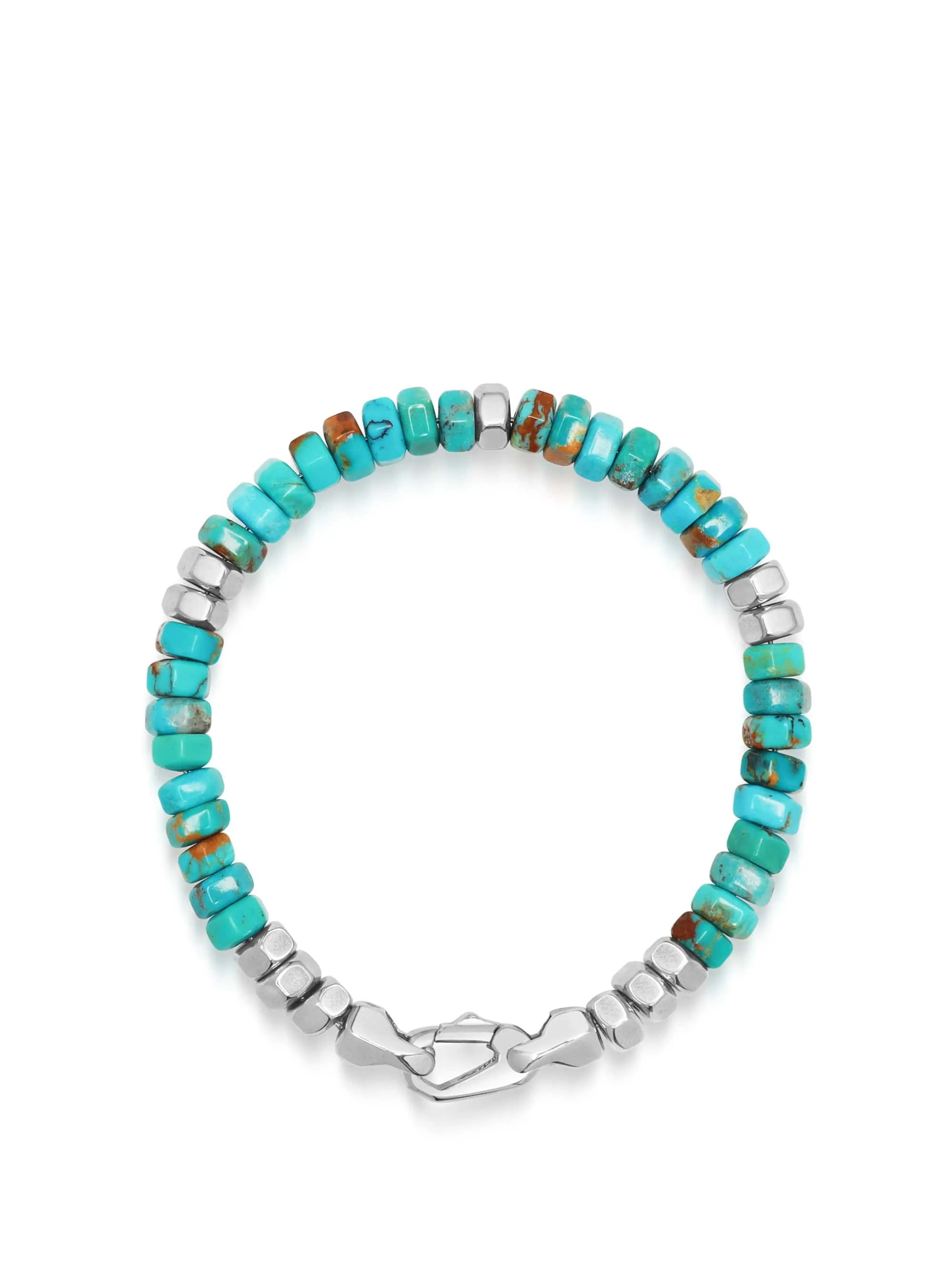 Men's Hexagon Beaded Bracelet with Turquoise and Silver