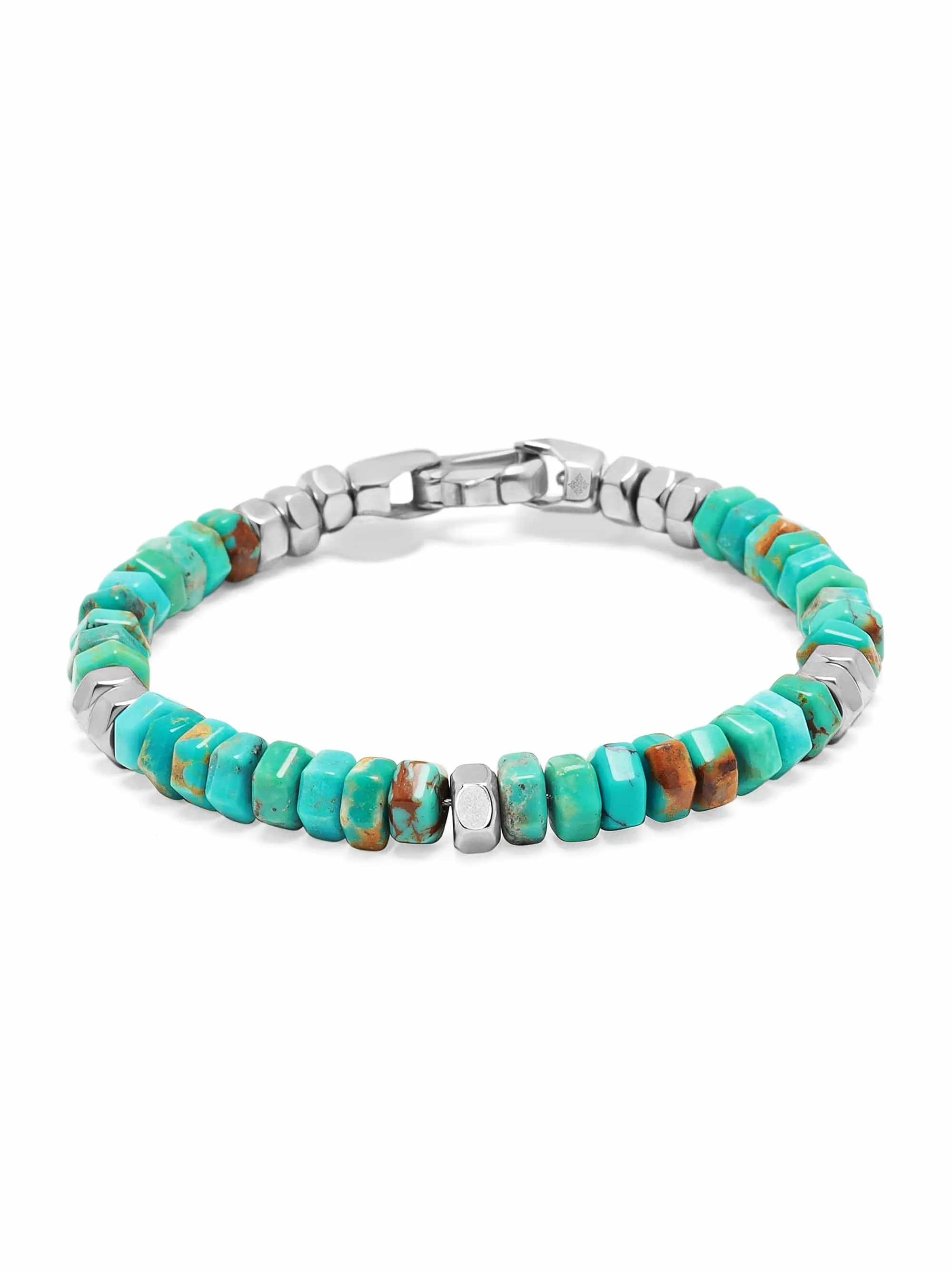 Men's Hexagon Beaded Bracelet with Turquoise and Silver