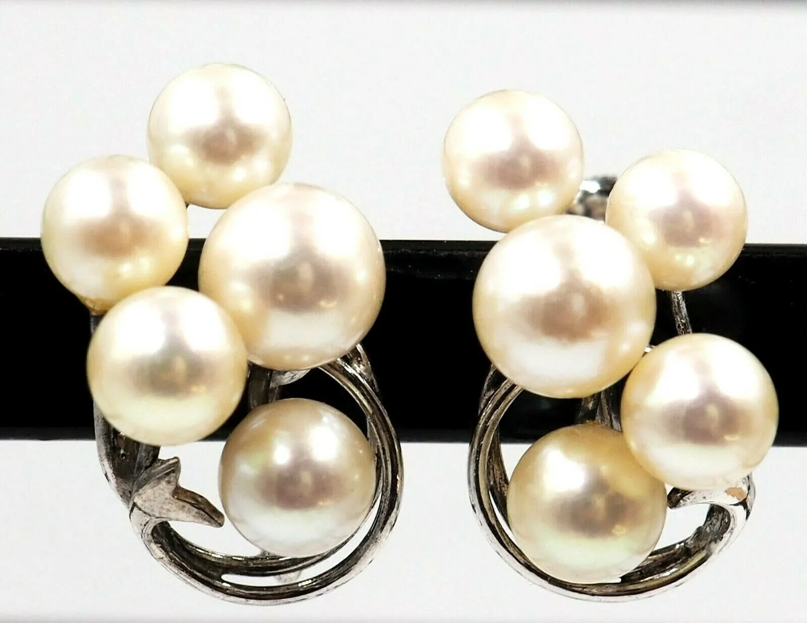 Mikimoto Pearl & Sterling Silver Screw Back Earrings Fine Vintage Jewellery