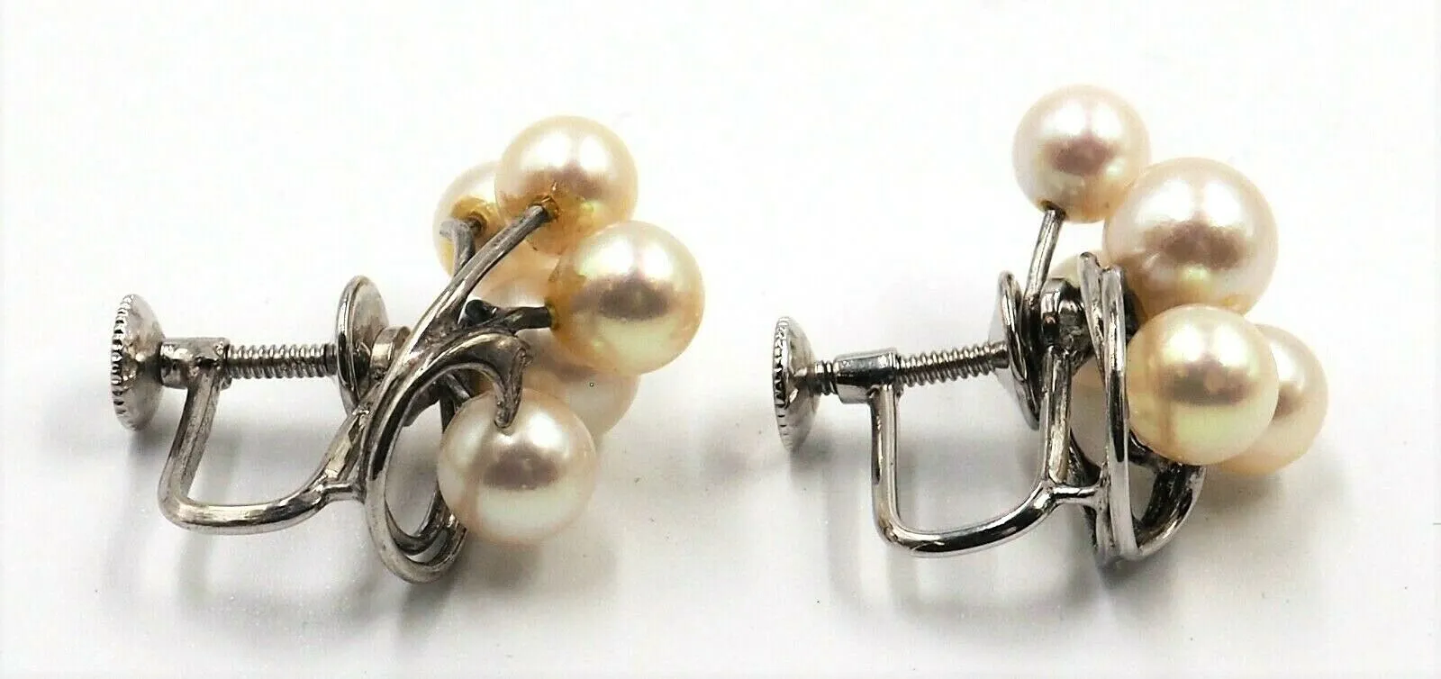 Mikimoto Pearl & Sterling Silver Screw Back Earrings Fine Vintage Jewellery