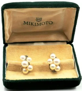 Mikimoto Pearl & Sterling Silver Screw Back Earrings Fine Vintage Jewellery