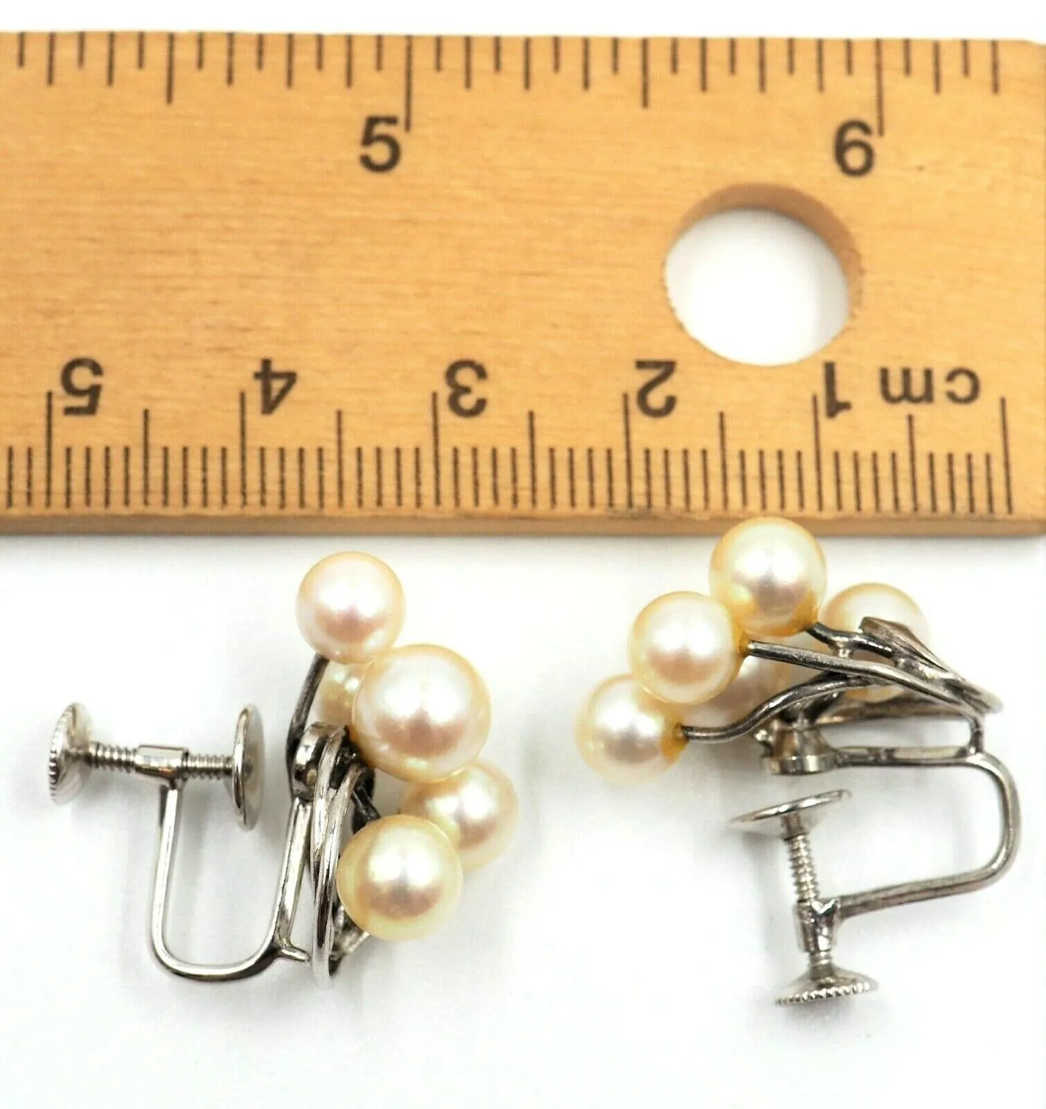 Mikimoto Pearl & Sterling Silver Screw Back Earrings Fine Vintage Jewellery