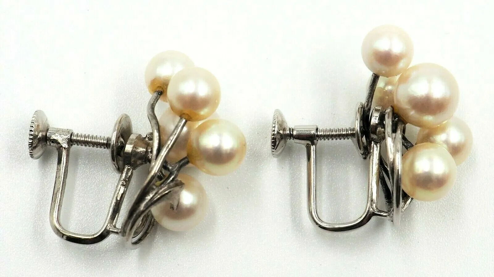 Mikimoto Pearl & Sterling Silver Screw Back Earrings Fine Vintage Jewellery