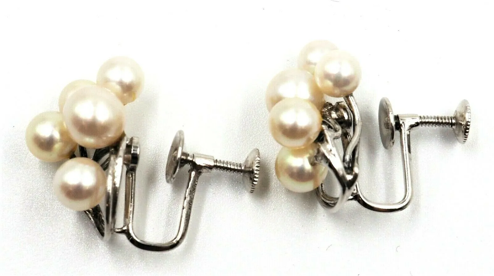 Mikimoto Pearl & Sterling Silver Screw Back Earrings Fine Vintage Jewellery