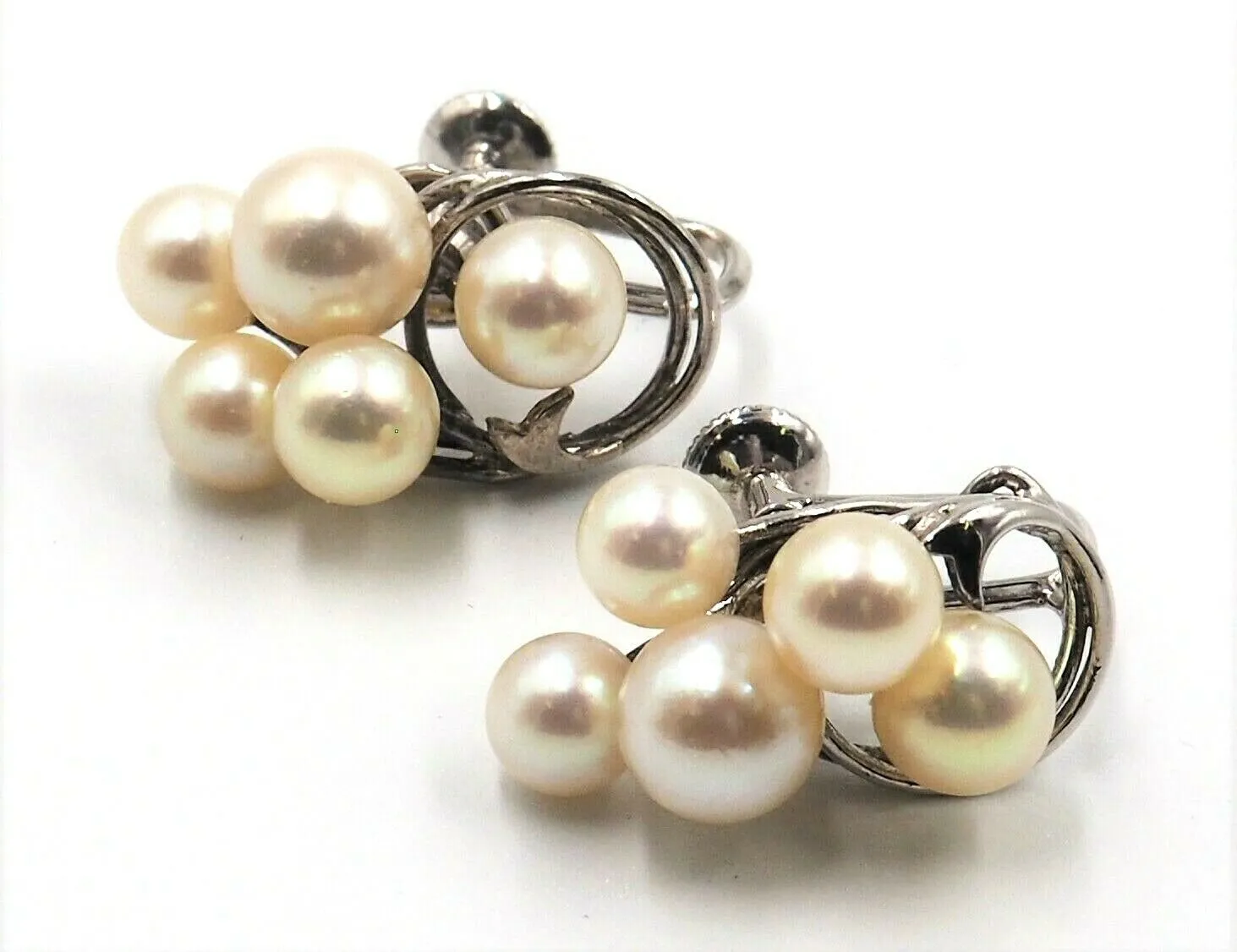 Mikimoto Pearl & Sterling Silver Screw Back Earrings Fine Vintage Jewellery