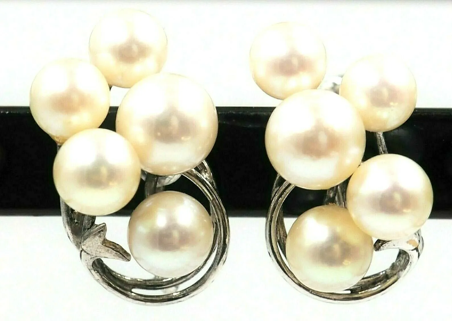 Mikimoto Pearl & Sterling Silver Screw Back Earrings Fine Vintage Jewellery