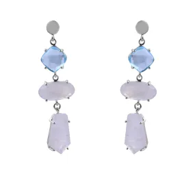 Moonstone & Blue Quartz Silver Drop Earrings