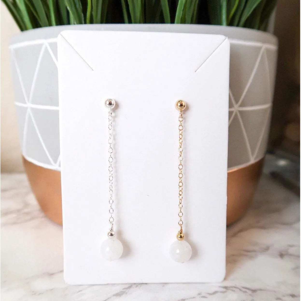 Moonstone Dangle Stud Earrings