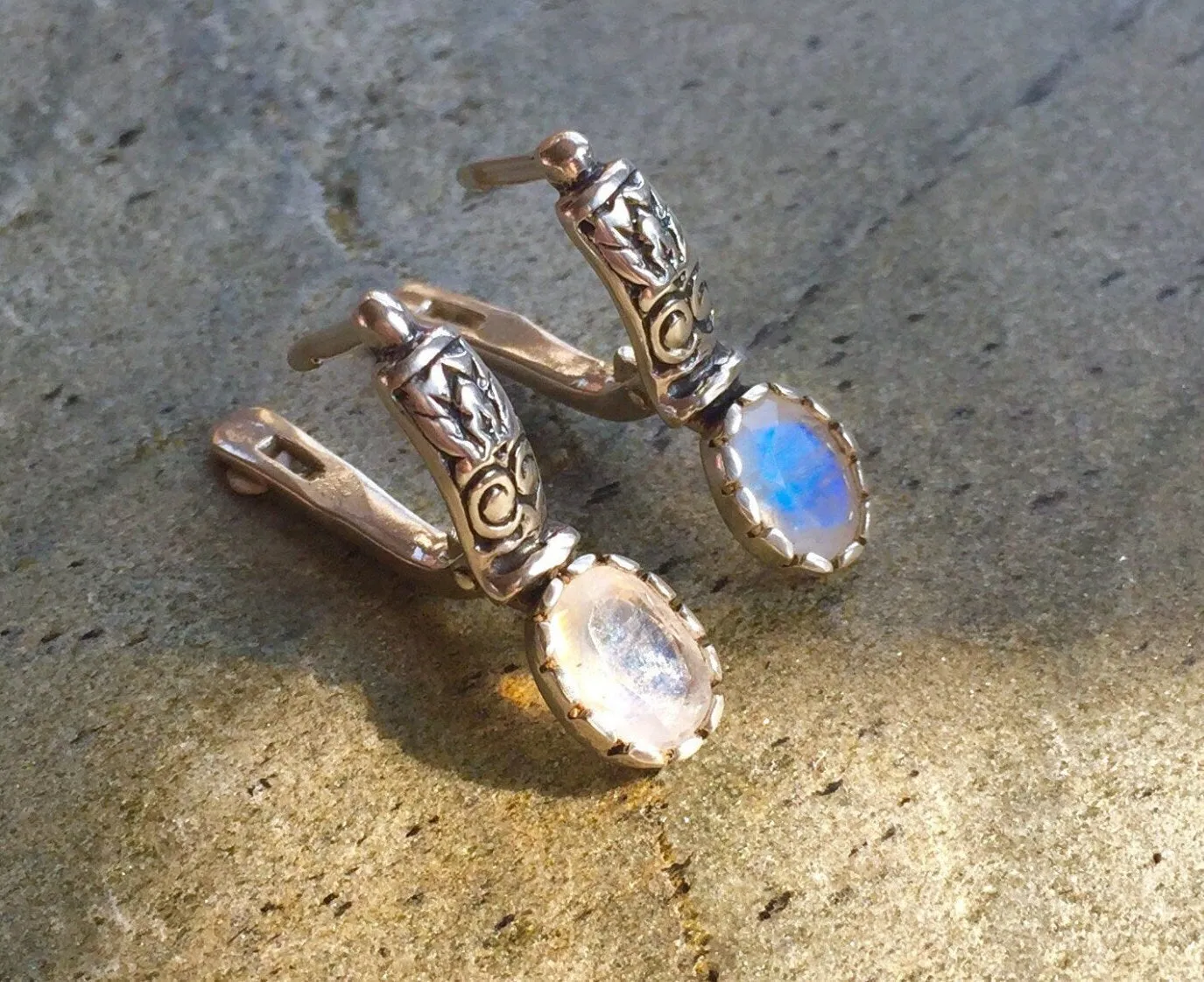 Moonstone Earrings - Boho Drop Earrings - Natural Moonstone Earrings