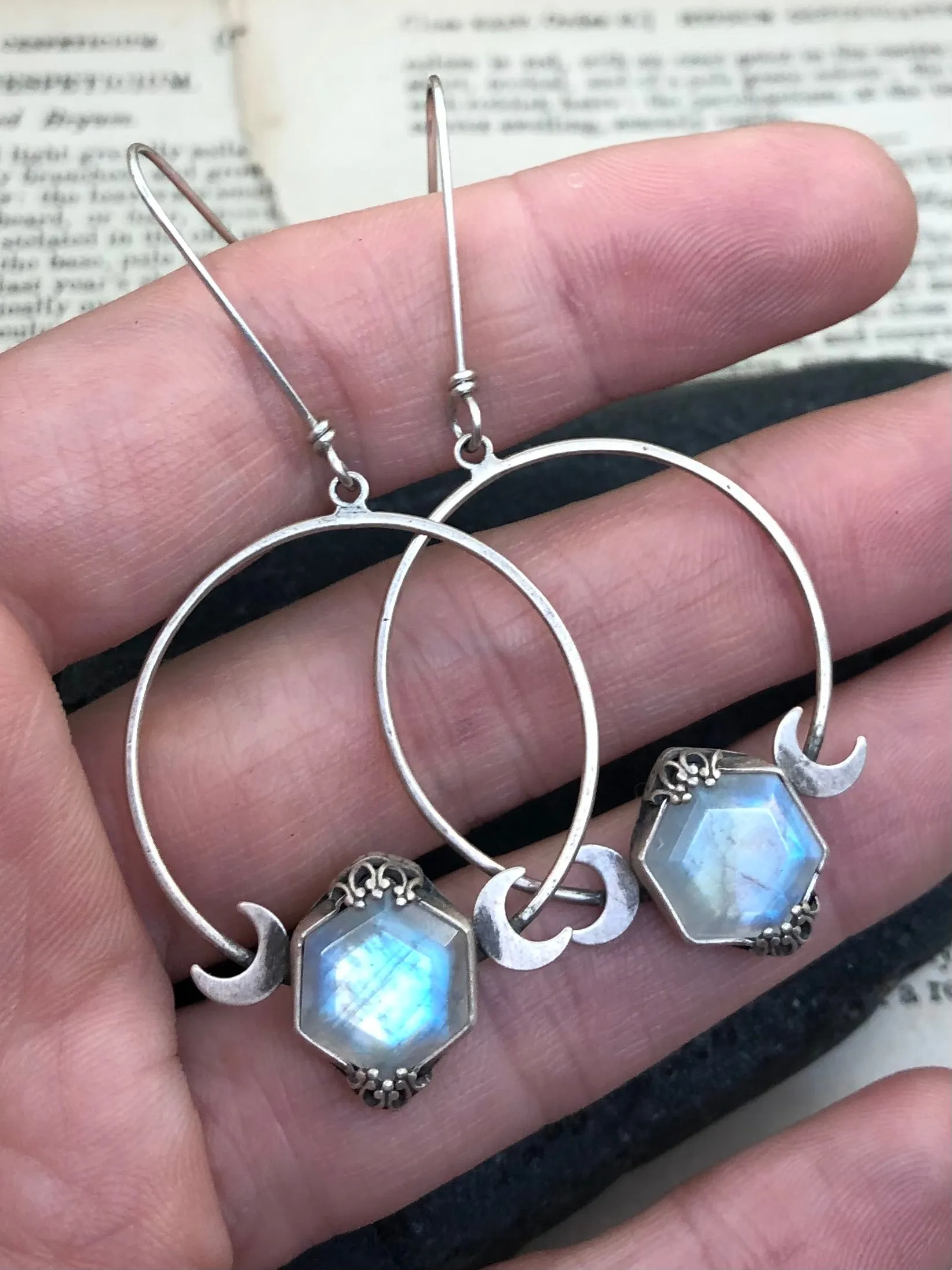 Moonstone Hexagon Hoops