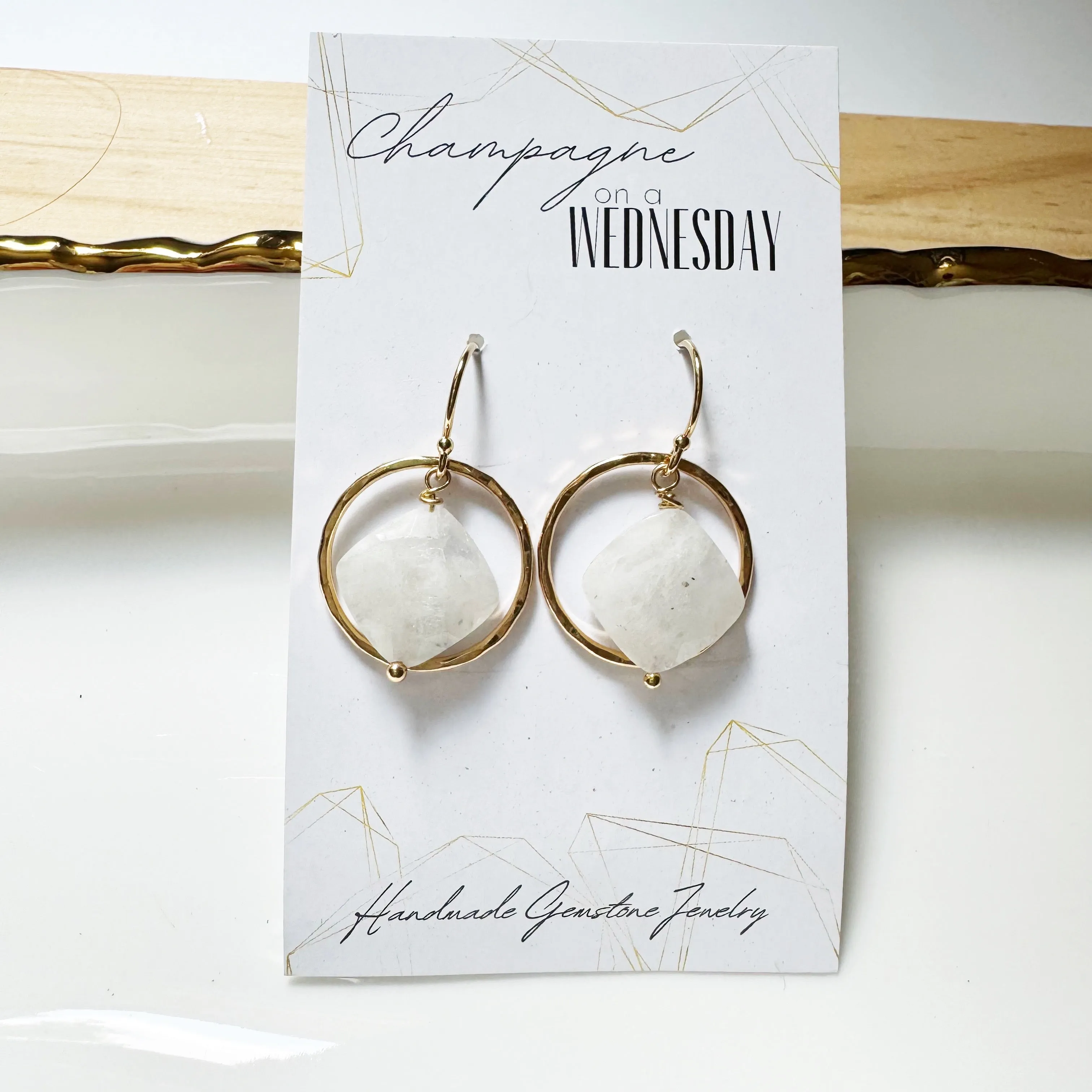 Moonstone Square Diamond Earring in Gold