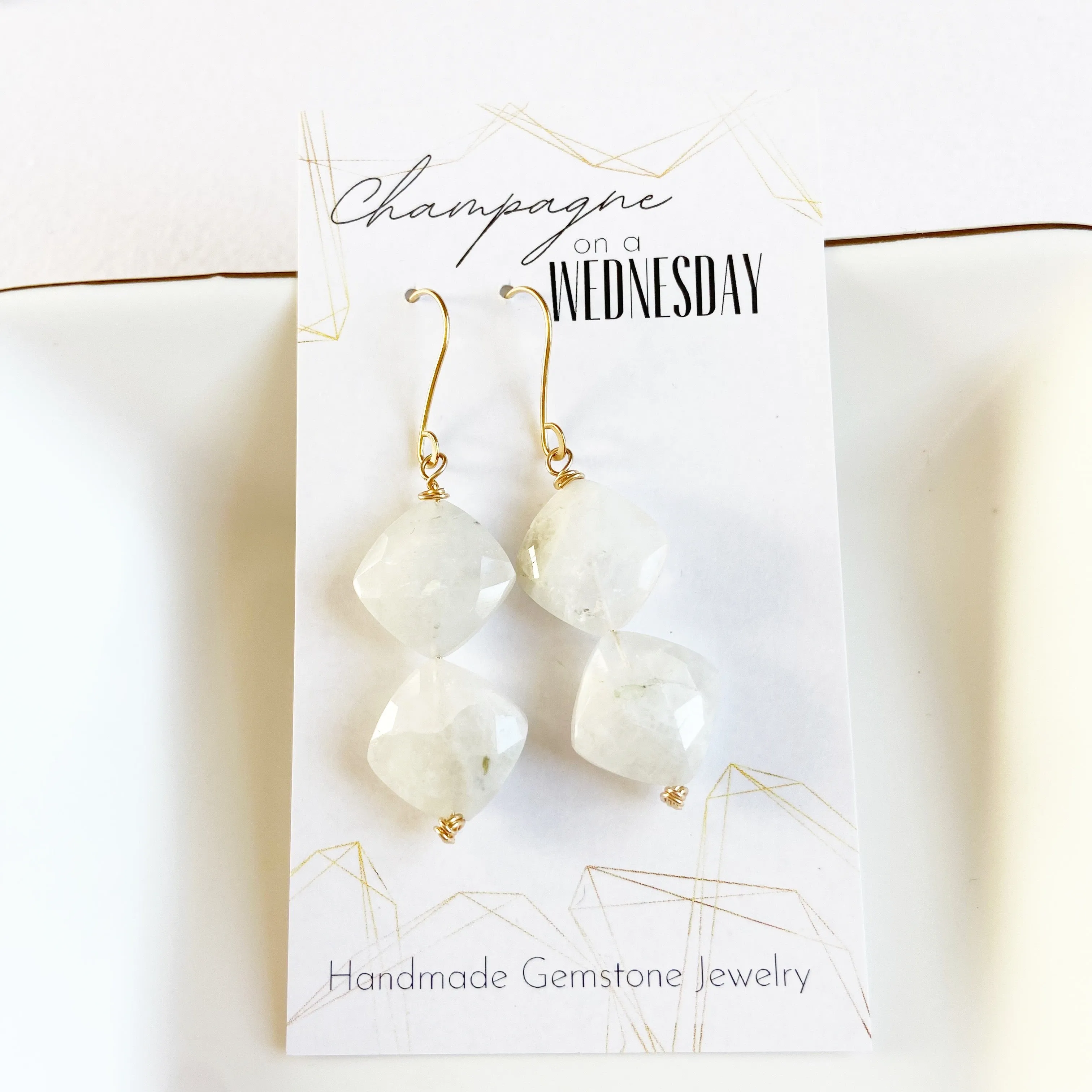 Moonstone Square Diamond Earring in Gold