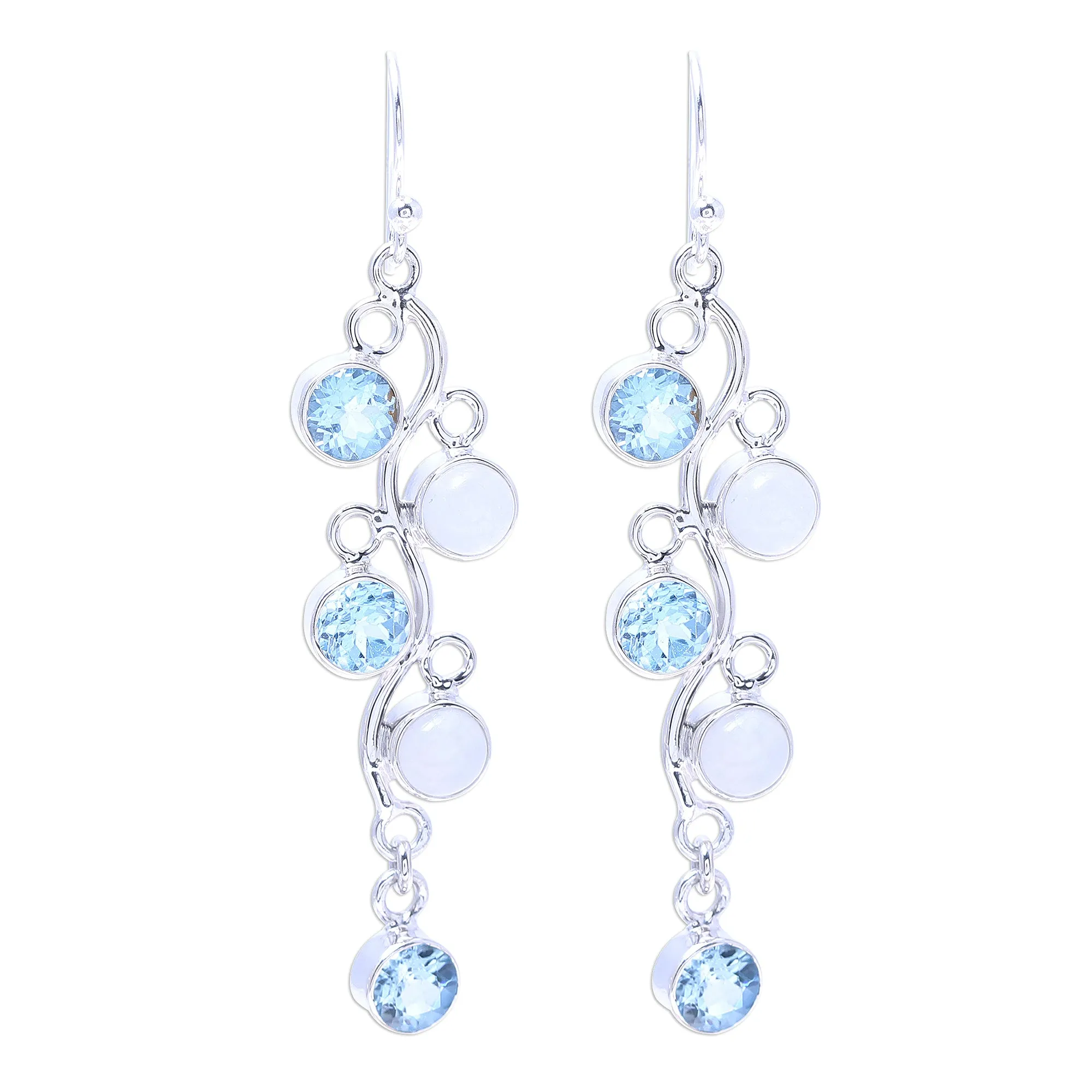 Morning Climber Blue Topaz Moonstone Earrings