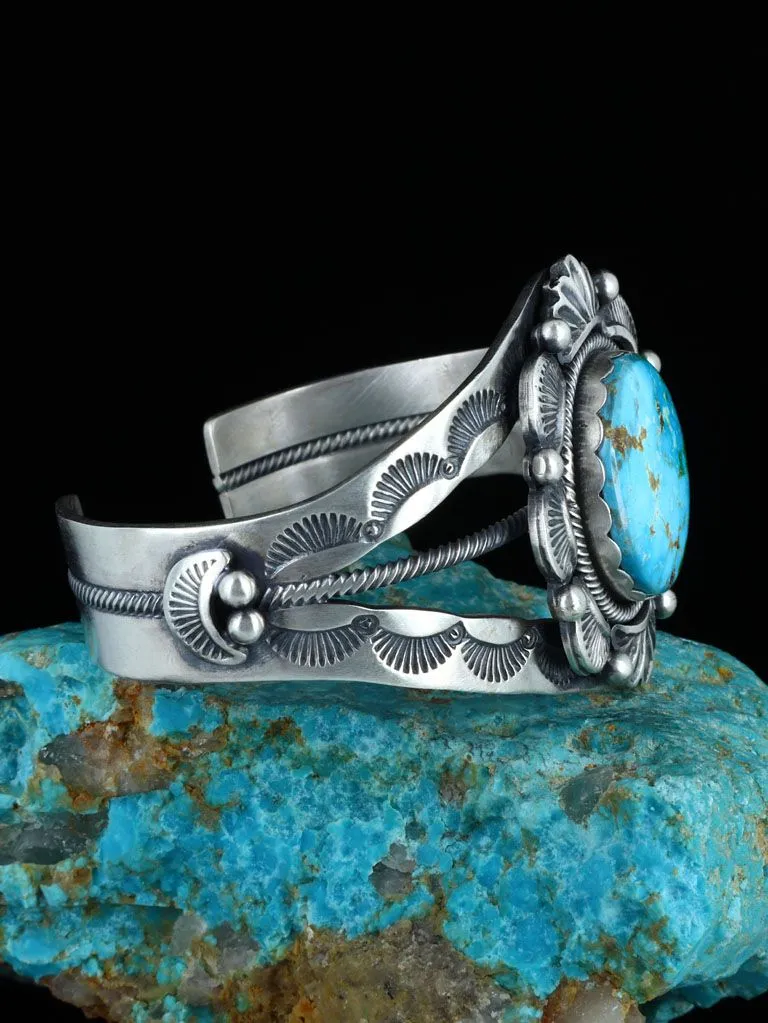 Native American Sonoran Gold Turquoise Sterling Silver Cuff Bracelet