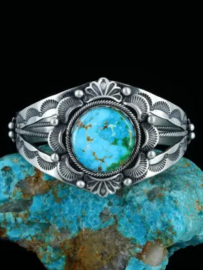 Native American Sonoran Gold Turquoise Sterling Silver Cuff Bracelet