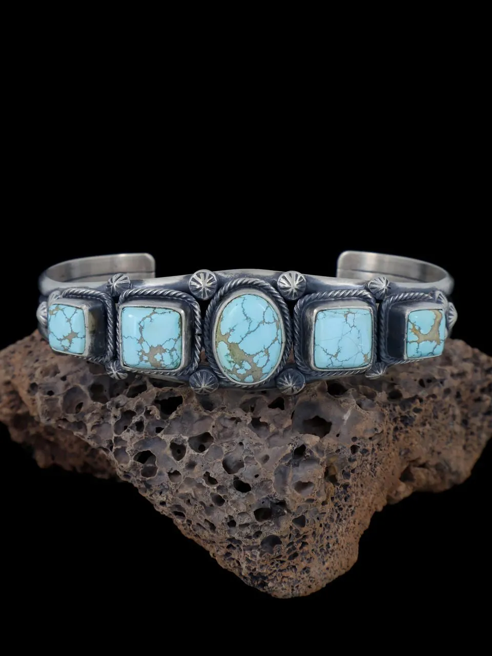 Native American Sterling Silver #8 Turquoise Cuff Bracelet