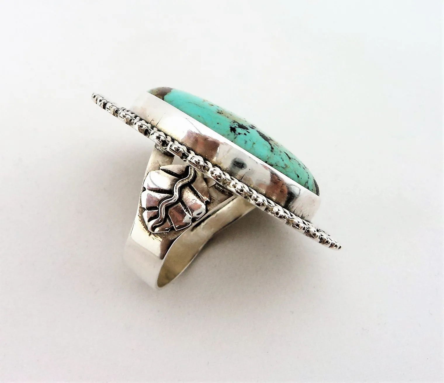 Native American Sterling Silver and Large Turquoise Ring